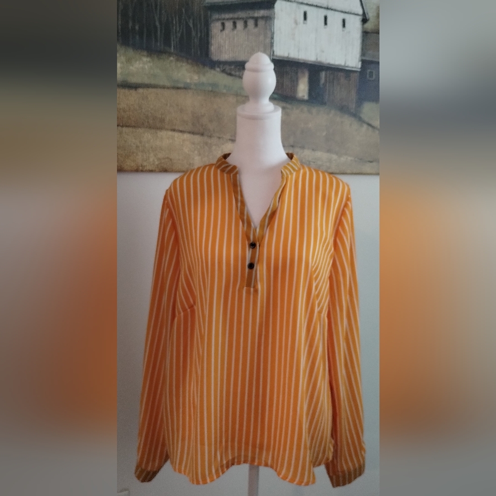 Women's Yellow Striped V-Neck Blouse